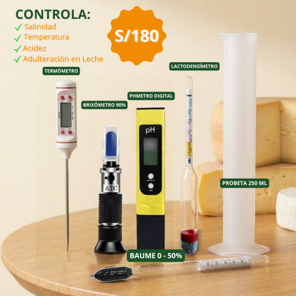 Kit Lácteo Pro — pH, Temperatura, Calidad y Salinidad